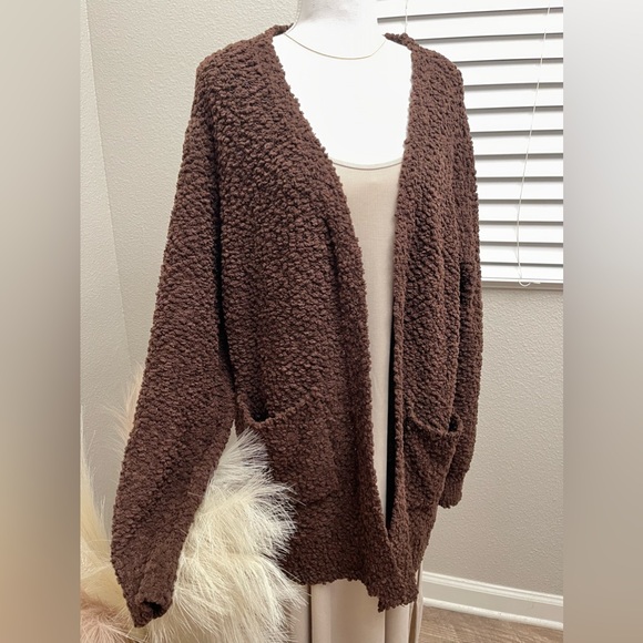 New Zenana- Super Soft Teddy Popcorn Chocolate Cardigan - Picture 8 of 14